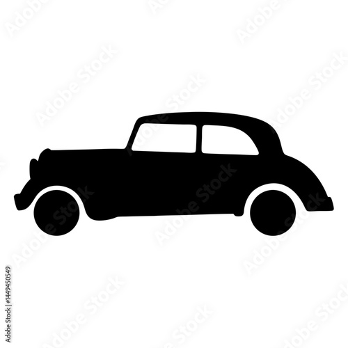 Silhouette image of vintage car with a rounded body style and fenders