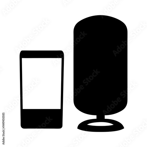 Stylized illustration of a smartphone and speaker system, showcasing tech minimalism