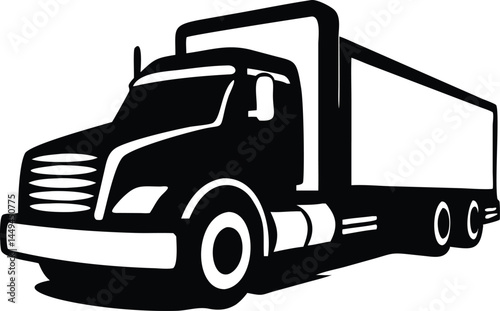 Stylized monochrome semitruck showcases a powerful silhouette, conveying industrial strength and transportation in simple form