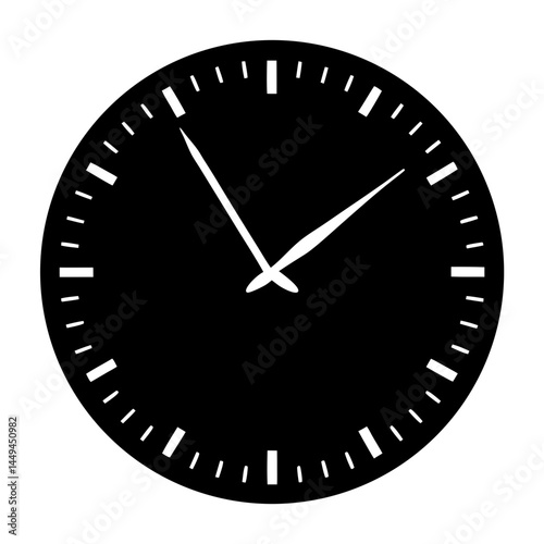 Simple black clock face design showing the time as 10 minutes past two