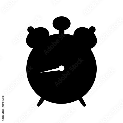 Simple black and white vintage alarm clock illustration with ringing bells