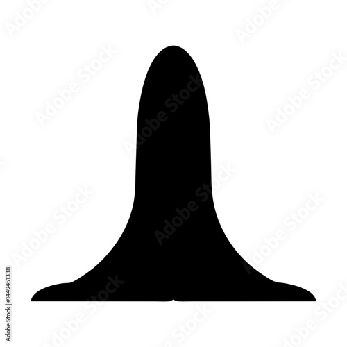 Abstract black shape resembling a candle flame or a stylized mountain silhouette