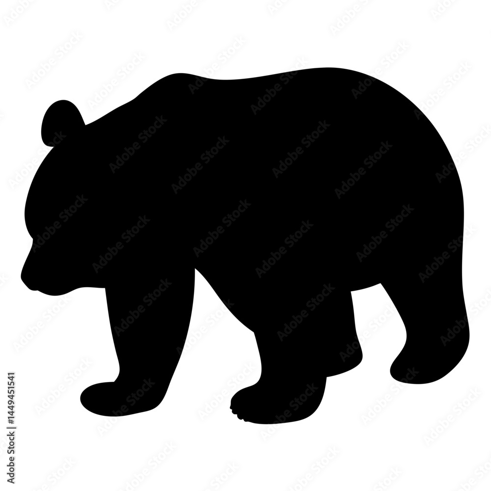 Fototapeta premium Silhouette of a Black Bear Walking, Isolated on White Background