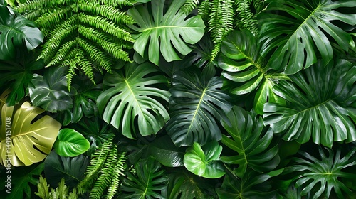 Lush Green Tropical Leaves Background Texture Nature Plants fern dark life wild rich deep flora     