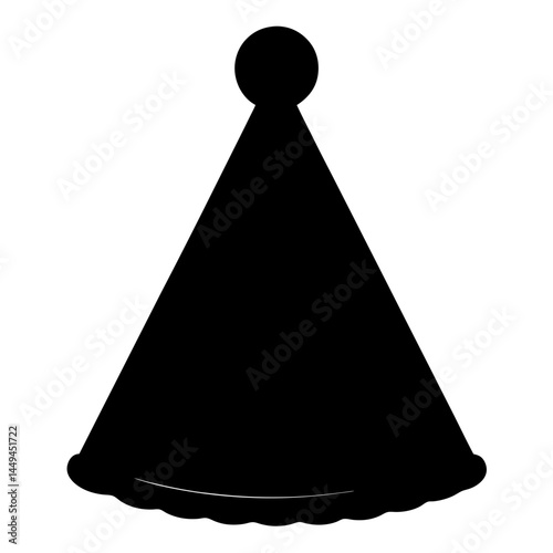 Black silhouette image of a festive party hat on a white background