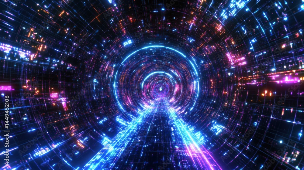 Fototapeta premium Neon tunnel digital pathway