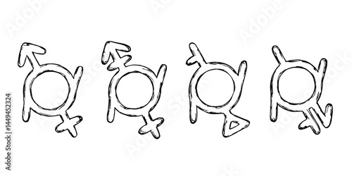 Set of hand drawn genderfluid identity icon Symbol used to represent sex and gender