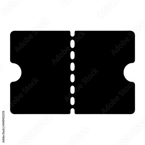 Black rectangular ticket with perforated line for tearing, coupon concept