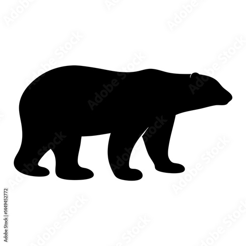 Black silhouette of a powerful grizzly bear on a white background