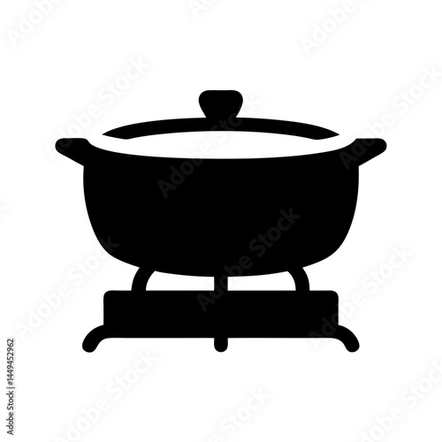 Stylized Icon of Fondue Pot on a Burner Stand in Black