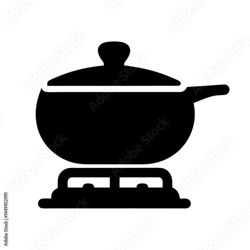 Black silhouette of a pot with lid on a gas stove burner