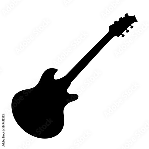 Silhouette of an electric guitar with a long neck and distinct shape