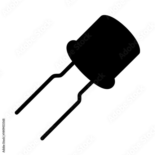 Black electronic component featuring a cylindrical body and two protruding terminals