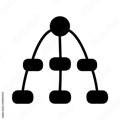 Hierarchical Tree Structure Illustration with Multiple Branches and Nodes in Black Silhouette
