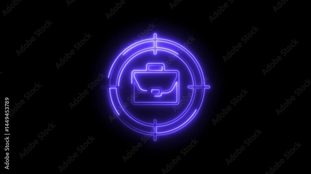 Neon style briefcase target animation on black background concept of career goals and professional aspiration success indicator represents focused business strategy and opportunities Neon style briefcase target animation on black background concept of career goals and professional aspiration success indicator represents focused business strategy and opportunities