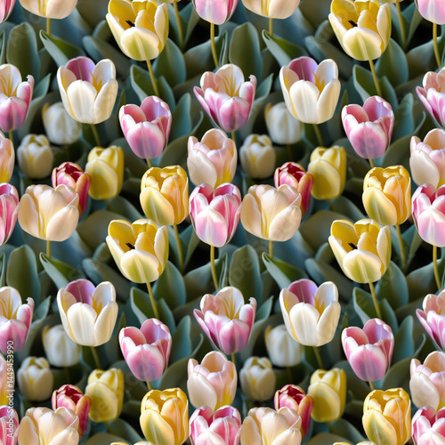 Colorful Tulips Seamless Pattern for Spring Projects, Floral Website Backgrounds, Gift Wrapping, Stationery Design, Easter Decorations and Digital Crafting