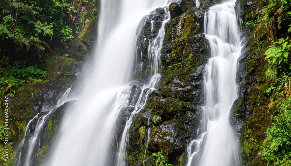 Close Up Cascading Waterfall In Lush Forest Close Up Cascading Waterfall In Lush Forest