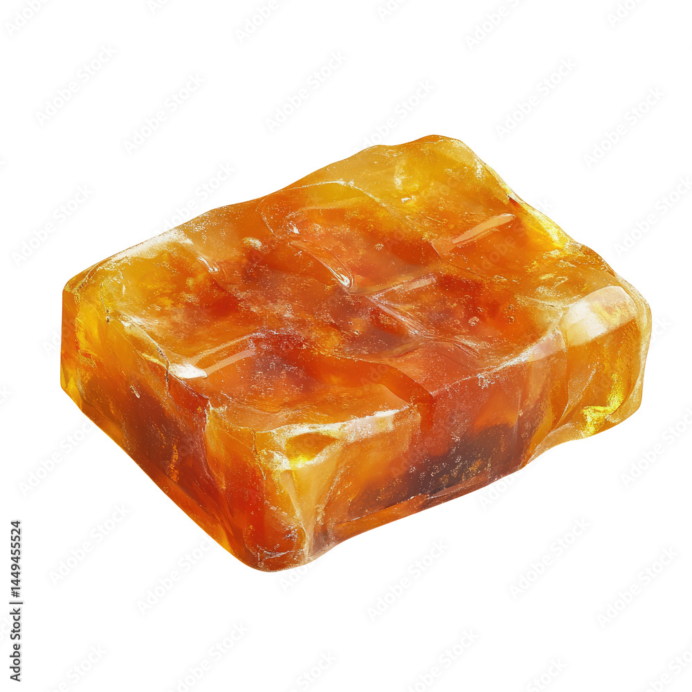Amber-colored, rectangular bar of soap. Visually appealing, translucent Amber-colored, rectangular bar of soap. Visually appealing, translucent
