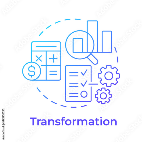 Transformation blue gradient concept icon. Statistical analysis. Calculation, accounting. Round shape line illustration. Abstract idea. Graphic design. Easy to use in advertising, marketing