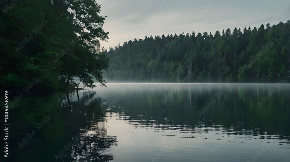Fototapeta premium The morning on a misty lake