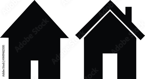 Two simple black house icons show building structure against a transparent backdrop