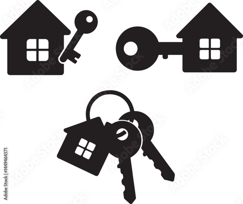 set of home with key icon silhouette design vector illustration 