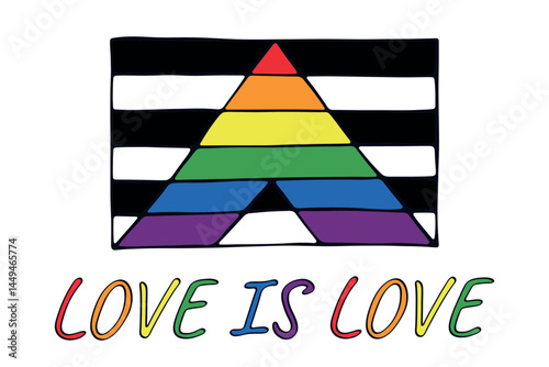 Colorful Straight ally pride flag Happy pride day LGBTQ community Pride Month Vector hand drawn doodle for posters, stickers, logo, cards