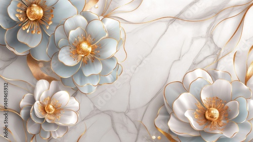Fototapeta Naklejka Na Ścianę i Meble -  Elegant, 3D flowers on marble background