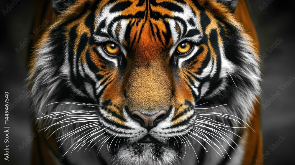 Naklejka premium Close-up view of a tiger's intense gaze.