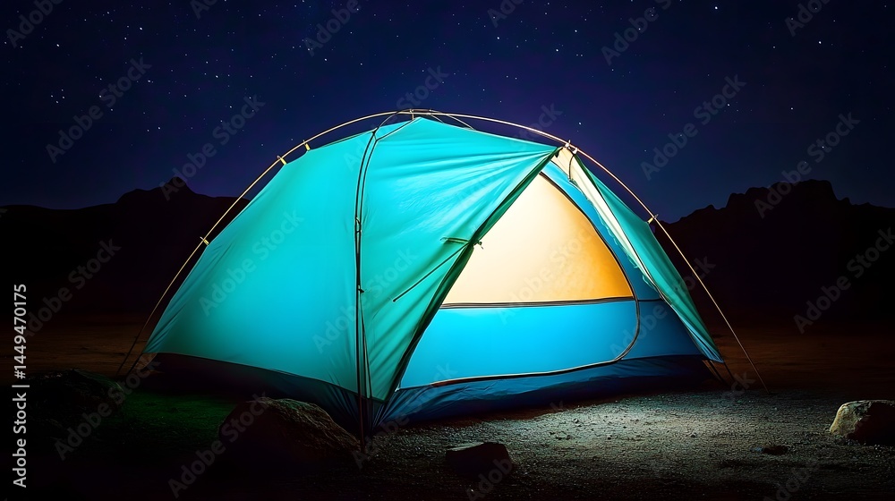 Illuminated Camping Tent Under Starry Night Sky Illuminated Camping Tent Under Starry Night Sky