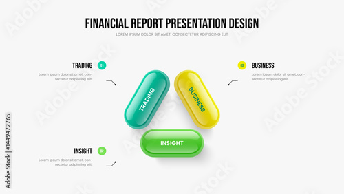 Professional Visualization Three Step Infographic Slide Template. Product Introduction Presentation Layout Vector Illustration. Modern Strategy 3 Option Diagram Frame Design.