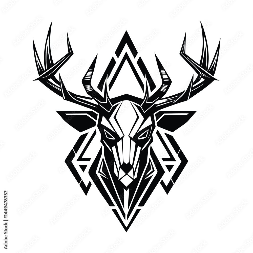 Obraz premium Geometric Deer Head Tattoo Art Vector Illustration.