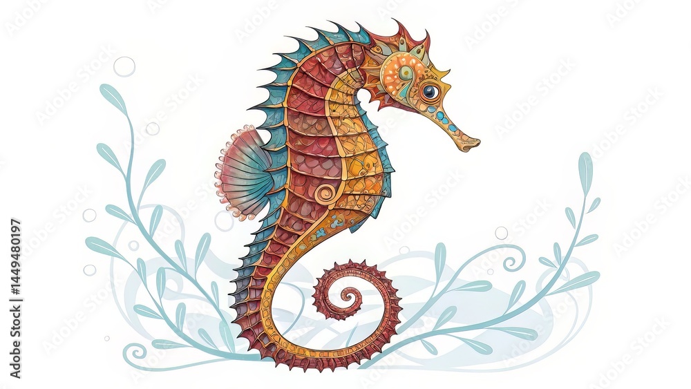 Fototapeta premium A mirrored version of the vibrant ornamental seahorse, in an alternate pose and orientation.
