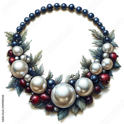 watercolor of Pearl-studded Choker Necklace, vector, isolated on a white background.