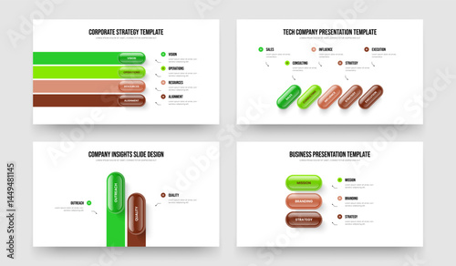 Digital Planning Four Five Two Three Element Infographic Slideshow Layout Vector Illustration Collection. Creative Innovation 4 5 2 3 Option Diagram Presentation Design Set.