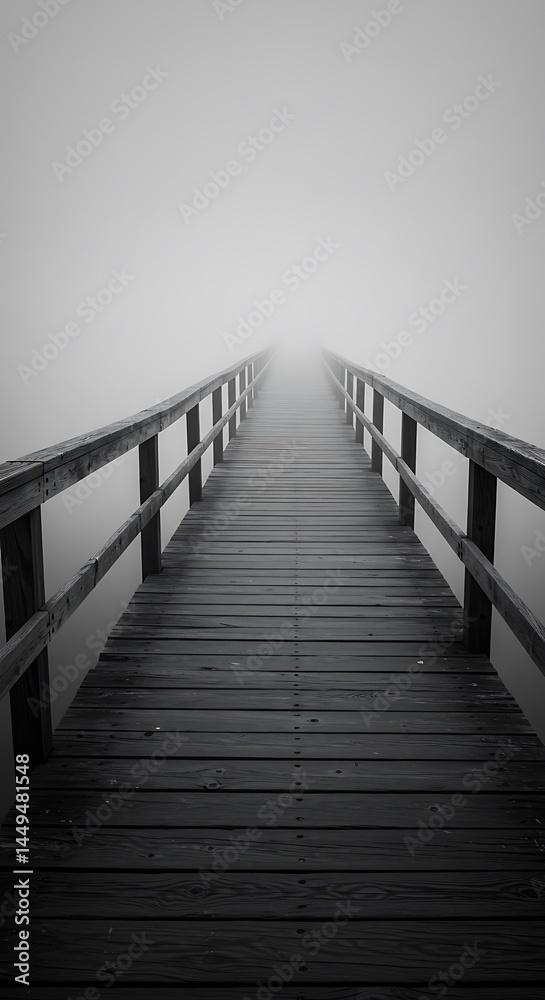 Obraz premium 3D Wooden Bridge Fading into Fog