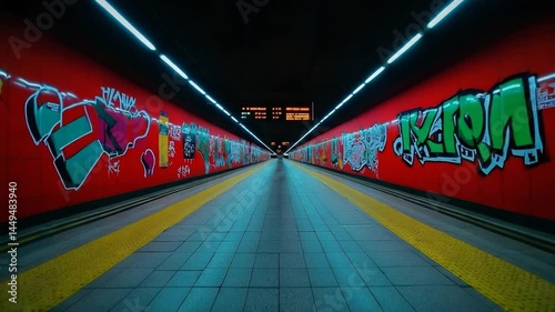 Vibrant Subway Tunnel with Graffiti Art