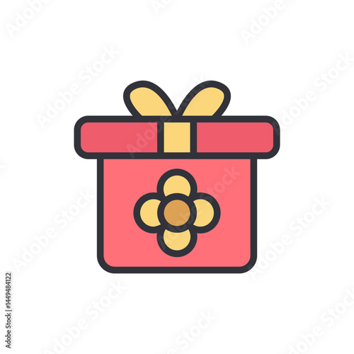 Flower gift colored icons, minimalist vector illustration ,simple transparent graphic element .Isolated on white background