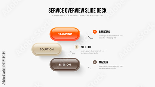 Modern Innovation Three Option Diagram Slideshow Layout. Marketing Growth 3 Step Infographic Slide Template. Company Development Frame Design Vector Illustration.