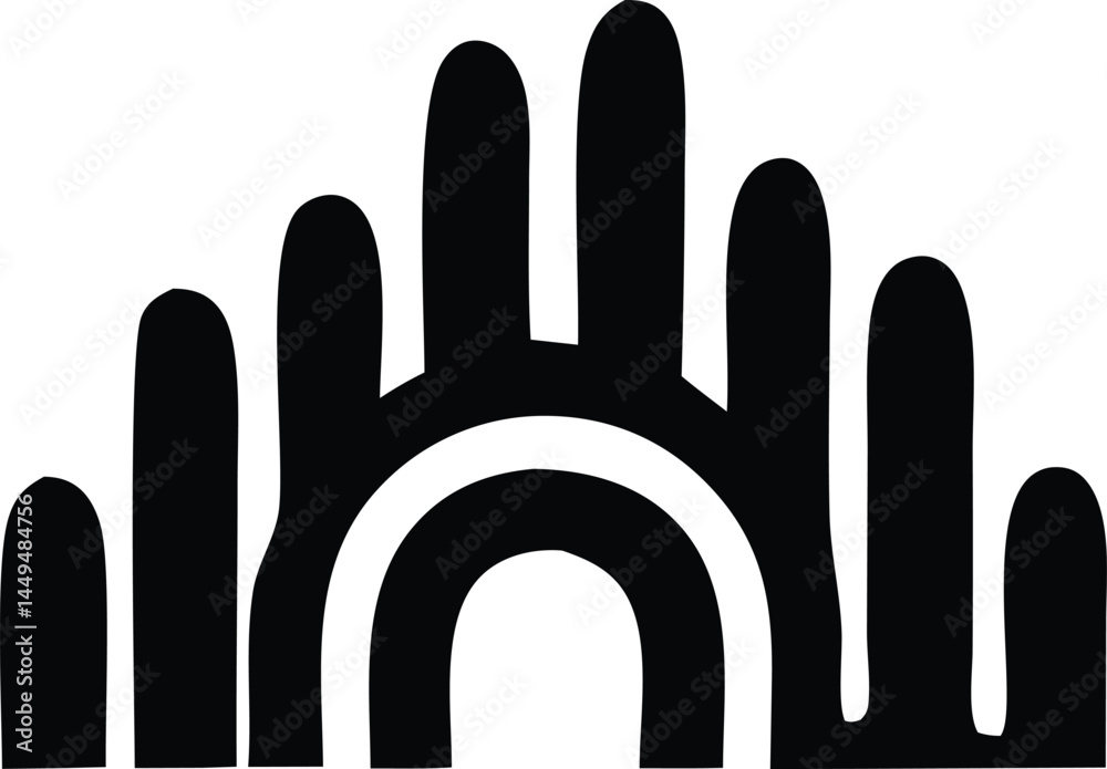 Obraz premium A black silhouette of human hands and fingers showing a symbol of care or love, an abstract vector icon Black human hand silhouette with fingers forming a sign or symbol, a vector illustration for car