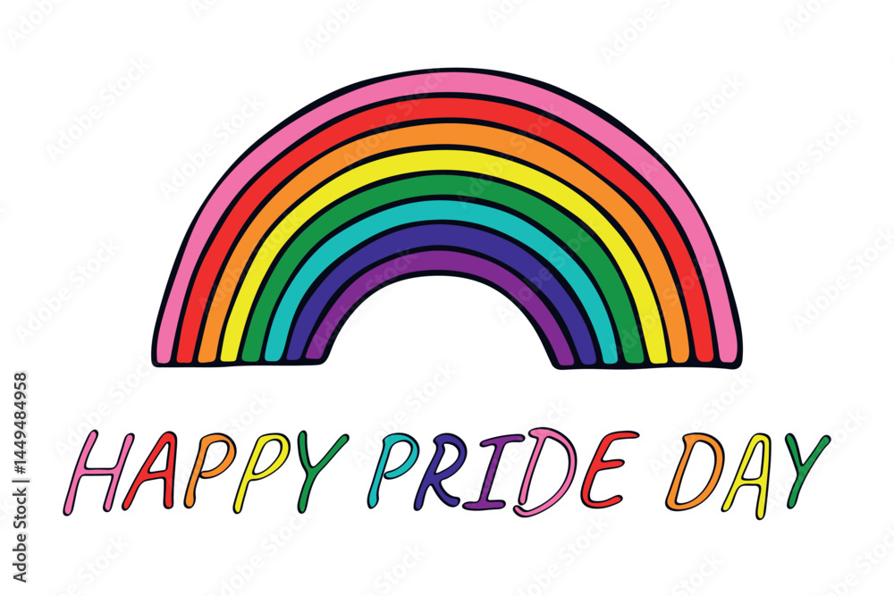 Obraz premium Colorful rainbow shape Gay pride flag Happy pride day LGBTQ community Pride Month Vector hand drawn doodle for posters, stickers, logo, cards