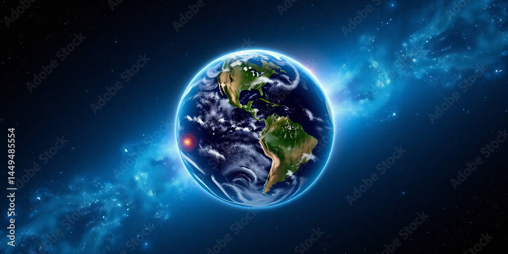 Fototapeta premium Digital illustration of Earth set against a backdrop of a star-filled universe
