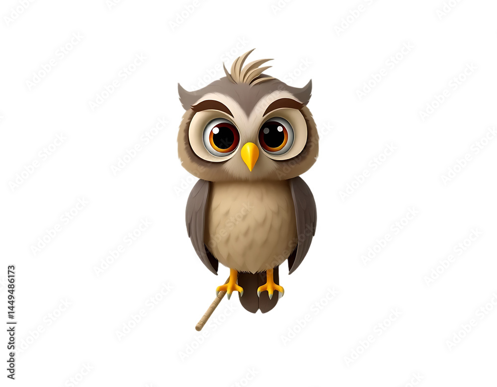 Fototapeta premium Cute 3D Cartoon Owl with Big Eyes