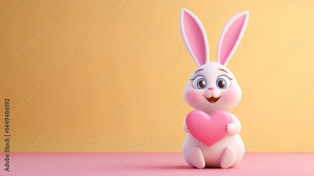 Fototapeta premium Cute cartoon bunny holding a heart (3)
