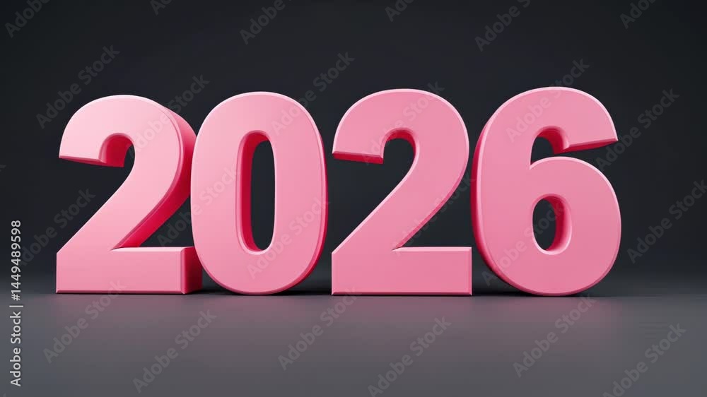 Vibrant pink number transition: bold 2026 countdown animation on dark background