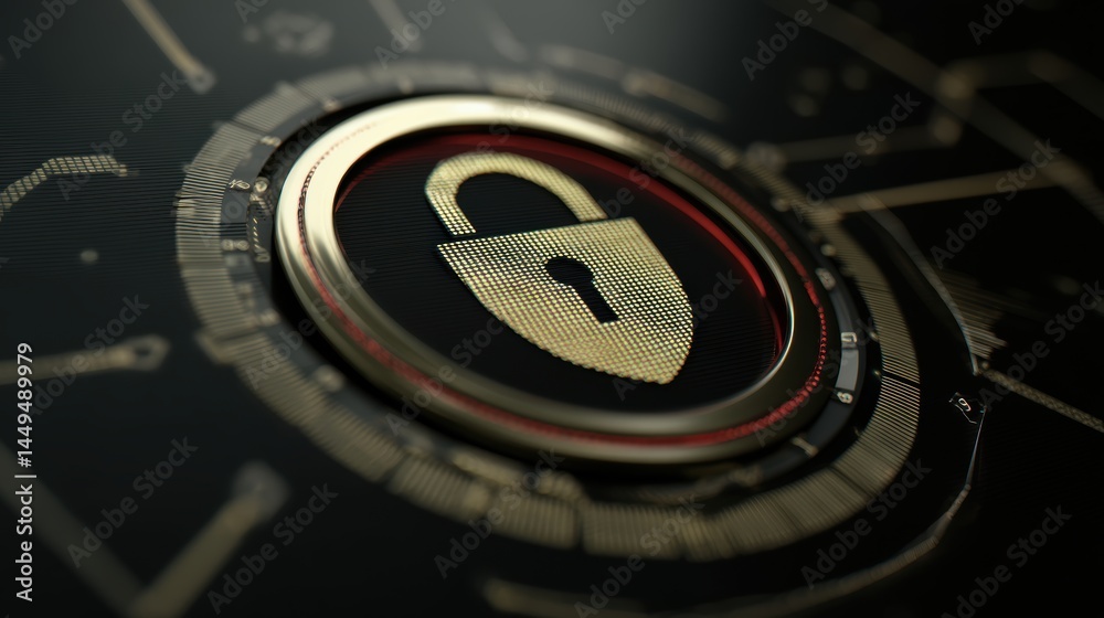 Obraz premium Detailed Representation of a Security Icon with Padlock on Screen for Digital Protection and Safety Concepts