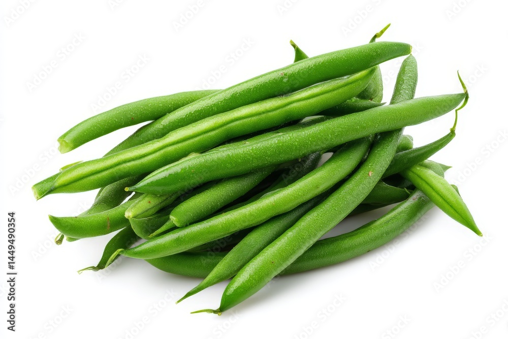 a pile of crisp green beans - isolated on white background