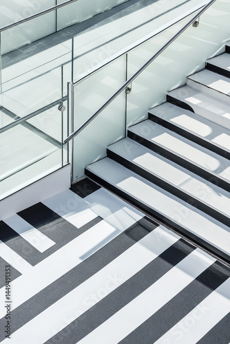Striped Concrete Floor with Glass Railings and Ramp