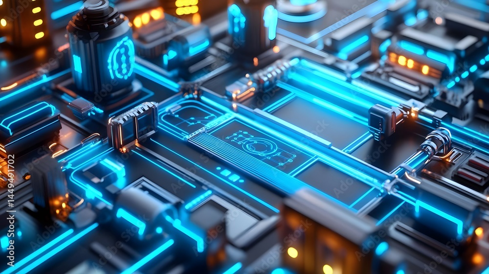Futuristic Tech Circuit Board, Neon Glow - Futuristic technology Futuristic Tech Circuit Board, Neon Glow - Futuristic technology