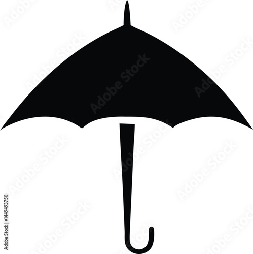 A simple black umbrella protects from the rain, rendered in format